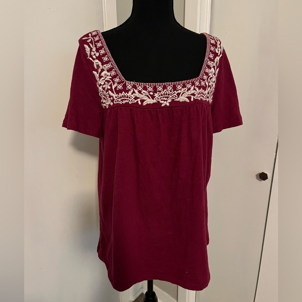 Harper Burgundy and Cream Embellished Boxy Blouse